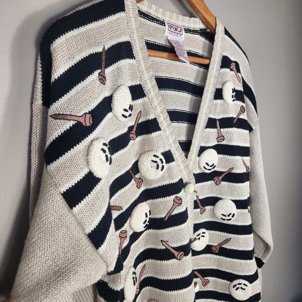 PBJ Sport Vintage 3D Buttons Golf Sweater  Cardigan Embroidered Golf Balls Tees - Picture 4 of 11